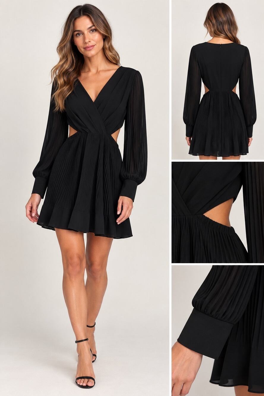 Milly Black Pleated Cutout Mini Dress Size 6